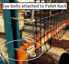 Eye-bolts used as an offset attached to Pallet Rack